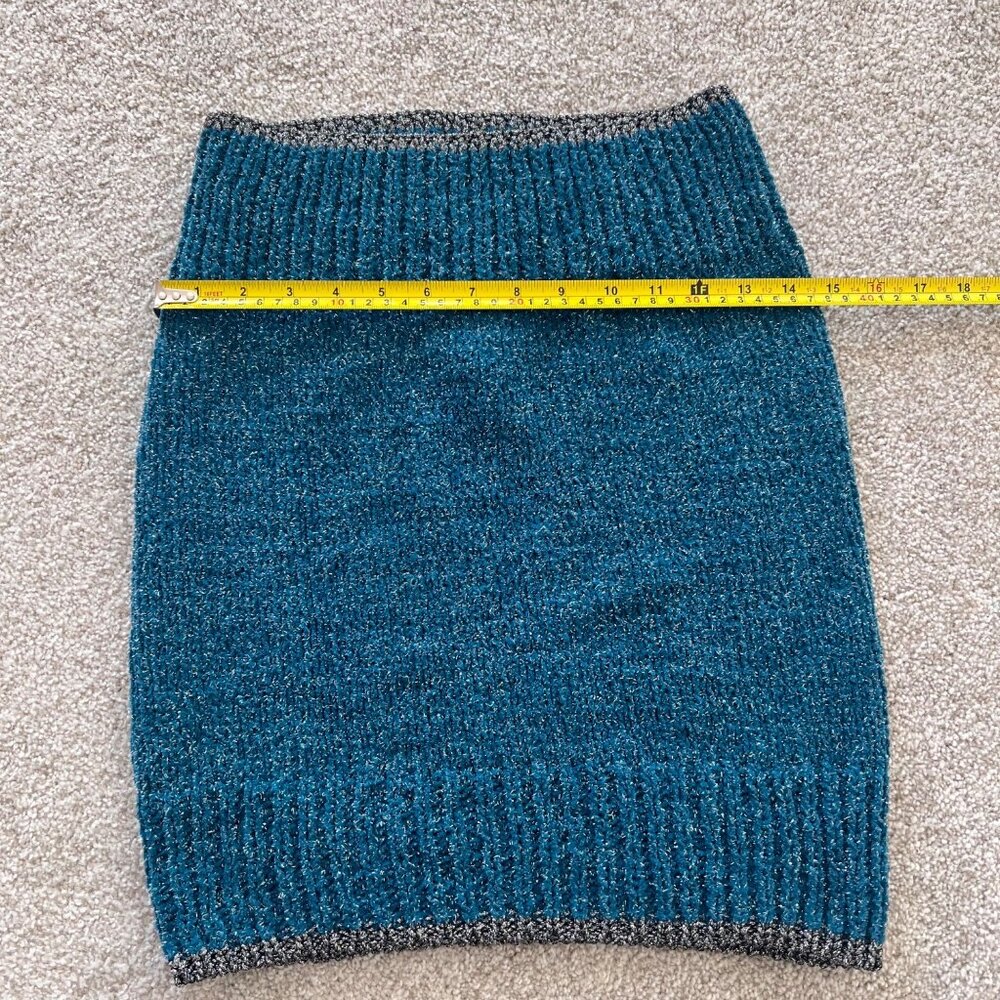 Y2K Glitter Knit Teal Aqua Blue and Silver Fitted Tube Top / Mini Skirt One Size - Picture 7 of 7